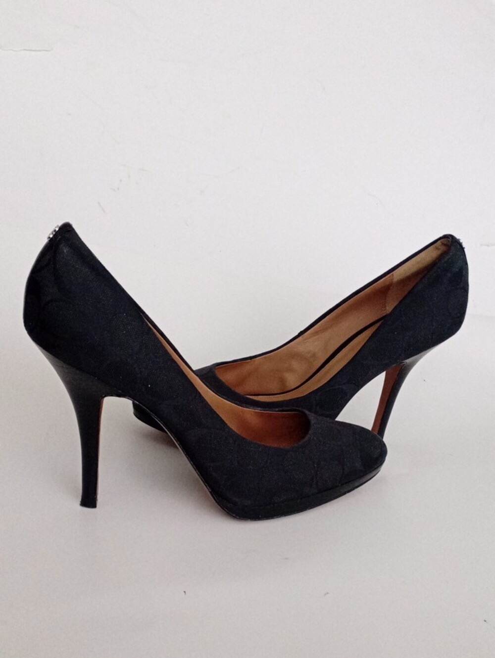 COACH Black Signature Monogram Pointed Toe Heels Size 10B | Designer Dress Shoes - Picture 1 of 17